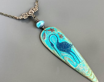Blue Heron Necklace - Patina Jewelry, Nature Jewelry, Bird Jewelry, Bird Necklace, Gift forWoman, Gift for Bird Lover, Nature Gift, Crane