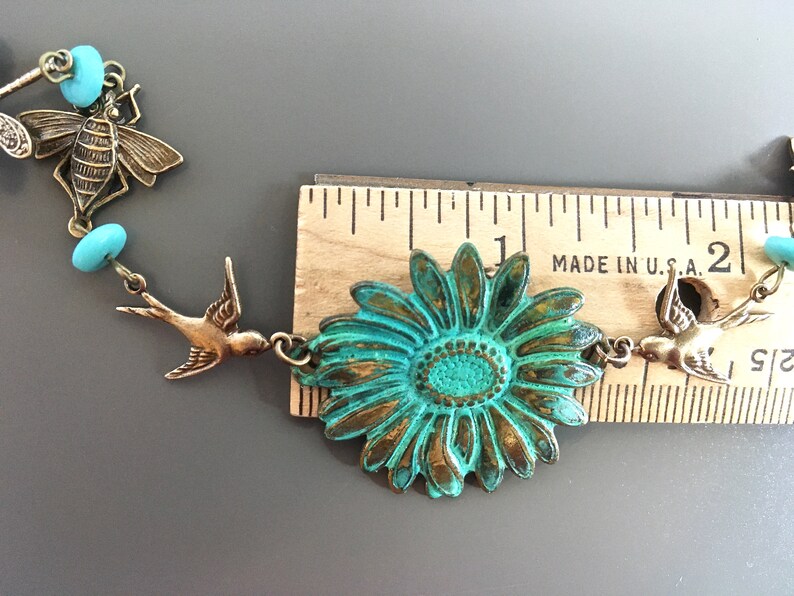 Dragonfly Necklace Sunflower Garden Necklace Bee Necklace Botanical Jewelry Flower Necklace Gift for Gardener Bird Necklace
