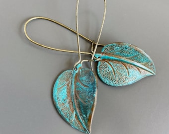 Patina Leaf Earrings - Upcycled Jewelry, Botanical Jewelry, Leaf Jewelry, Nature Jewelry, Nature Gift, Garden Gift, Gift for Woman, Friend