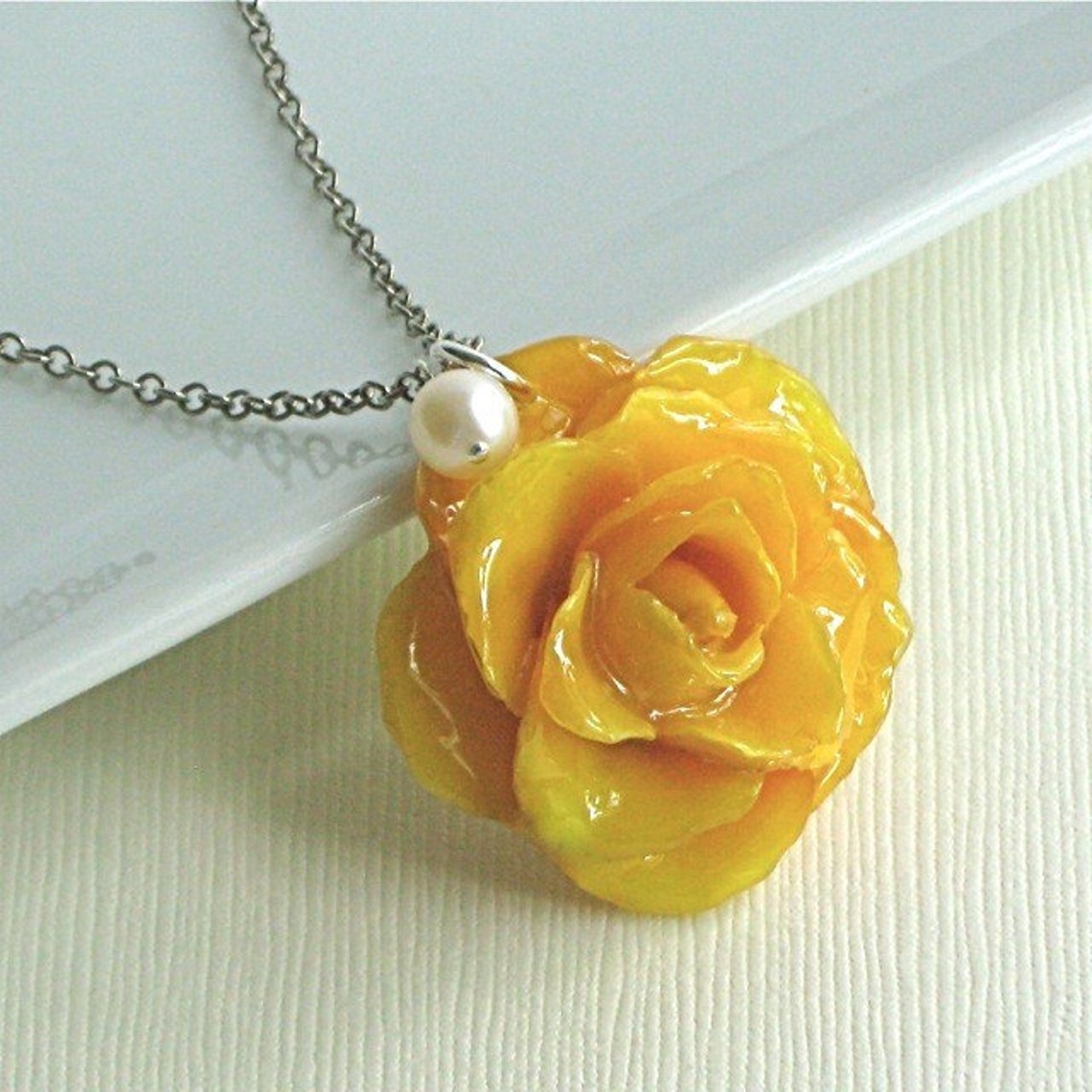 Real Yellow Rose Necklace Preserved Flower Jewelry Nature Etsy