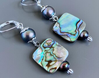 Abalone Earrings - Peacock Pearl, Shell Jewelry, Beach Earrings, Beach Wedding, Paua Abalone, Iridescent Earrings, Gift for Woman