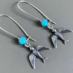 Bird Earrings - Silver and Blue, Bird Jewelry, Nature Jewelry, Gift for Nature Lover, Gift for Her, Gift for Bird Lover, Gift for Woman