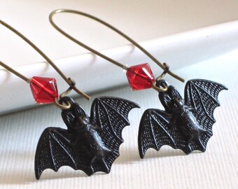 Black Bat Earrings - Bat Jewelry, Halloween Jewelry,