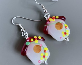 Glass Birdhouse Earrings - Bird Jewelry, Bird Lover Gift, Nature Gift, Gift for Woman, Bird Gift, Birthday Gift, Graduation, Nature Lover