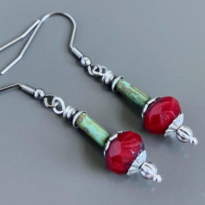 Red and Turquoise Earrings - Boho Earrings, Czech Earrings, Bohemian, Lightweight, Gift for Woman, Birthday Gift, Friend Gift