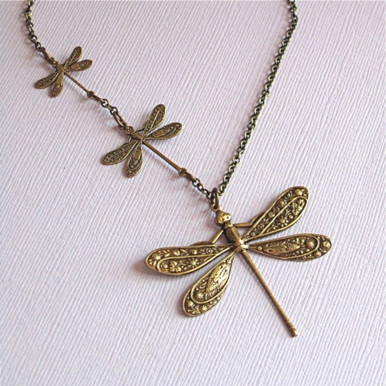 Brass Dragonfly Necklace Dragonfly Jewelry Nature Jewelry - Etsy