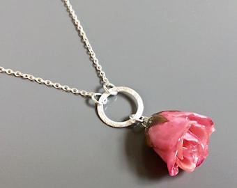 Collana rosa reale Rosa Rosa Bue di Rosa - Reale FioreJewelry, Gioielli Botanici, Regalo per Donna, Regalo Natura, Regalo Anniversario, Collana Damigella d'Onore