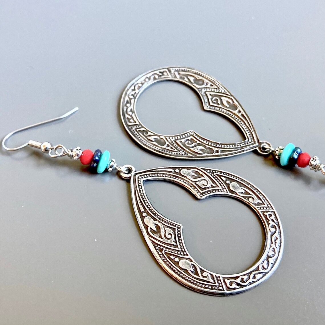 Large Moroccan Earrings Silver Hoop Earrings Boho Etsy