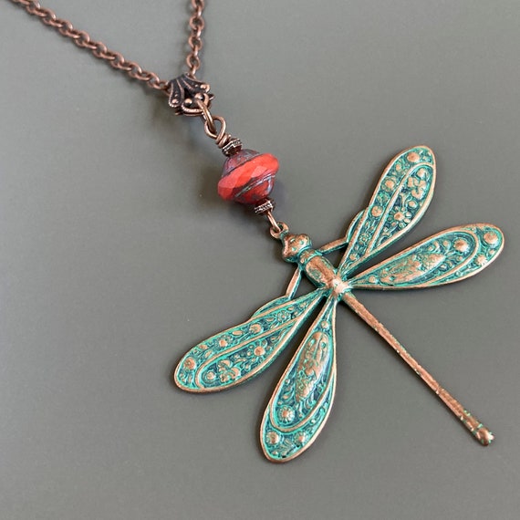 Patina Dragonfly Necklace Dragonfly Jewelry Nature Jewelry - Etsy