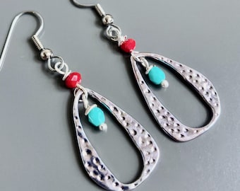 Pendientes de aro boho - Pendientes de plata, Pendientes ligeros, Joyas boho, Pendientes de turquesa y plata, Pendientes de aro, Regalo para mujer