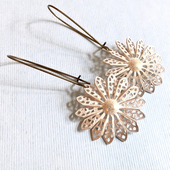 Aros de filigrana de flores de blanco Pendientes de Clip las opciones de gancho de