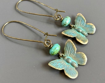 Butterfly Earrings - Patina Earrings, Butterfly Gift, Butterfly Jewelry, Nature Jewelry, Nature Gift, Garden Gift, Garden Jewelry