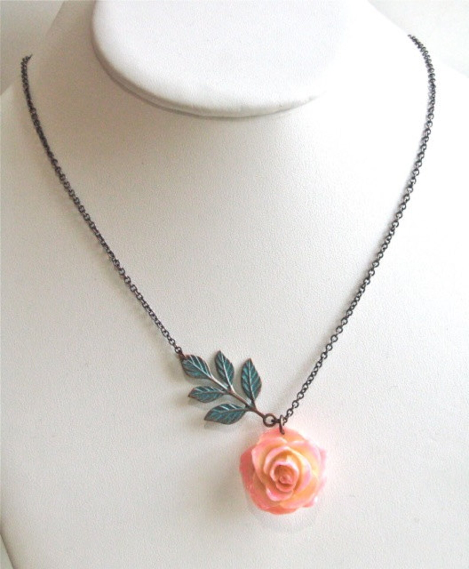 Real Rose Necklace Cream Pink Flower Jewelry Natural Etsy