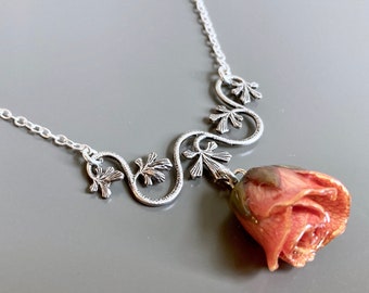 Real Pink Rosebud Necklace - Real Flower Jewelry, Nature Jewelry, Rose Necklace, Nature Gift, Rose Lover Gift, Real Flower Necklace