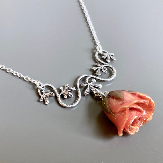 Real Pink Rosebud Necklace Real Flower Jewelry Nature Jewelry