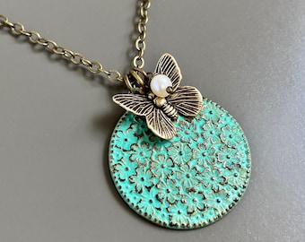 Dogwood  Medallion Necklace - Flower Necklace, Patina Jewelry,  Botanical Jewelry, Flower Gift, Nature Gift, Gift for Woman, Mothers Day