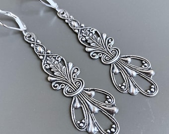 Art Nouveau Droppörhängen - Silver, Långa Örhängen, Lätta Örhängen, Present till Kvinna, Födelsedagspresent, Jubileumspresent