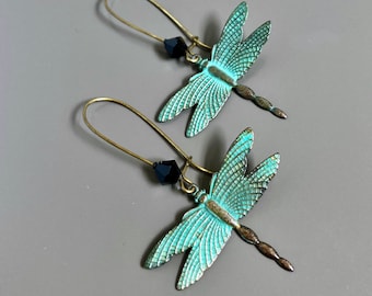 Patina Dragonfly Earrings - Verdigris Earrings, Dragonfly Jewelry, Dragonfly Gift, Nature Gift, Nature Jewelry, Gift for Woman, Friend Gift