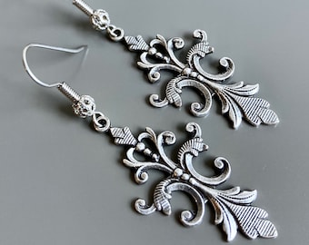 Ornate Silver Earrings - Fancy Earrings, Dressy Earrings, Victorian Earrings, Gift for Woman, Friend Gift, Wife Gift, Christmas Gift
