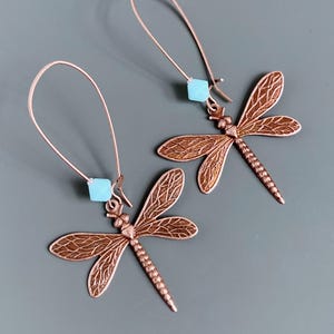 Rose Gold Dragonfly Earrings - Dragonfly Jewelry, Nature Jewelry, Garden Jewelry, Dragonfly Gift, Gift for Woman, Nature Gift, Garden Gift