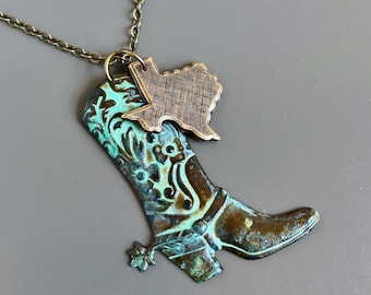 Texas Cowgirl Necklace - Western Jewelry, Texas Jewelry, Cowgirl Boot Necklace, Rodeo Necklace, Cowboy Boot, Texas Gift