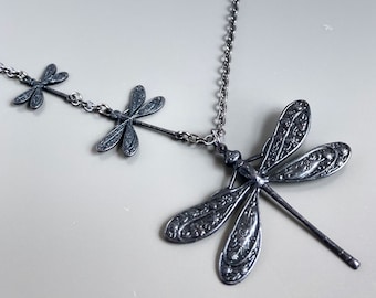 Black Dragonfly Necklace - Dragonfly Jewelry, Nature Jewelry, Gunmetal Jewelry, Dragonfly Gift, Nature Gift, Garden Gift, Gift for Woman