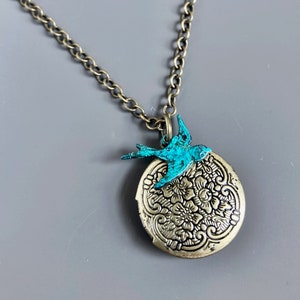 Small Brass Locket Bird Necklace - Bird Jewelry, Keepsake Necklace, Bird Lover Gift, Nature Jewelry, Gift for Nature Lover