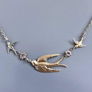 Brass Bird Necklace - Nature Jewelry, Bird Jewelry, Botanical, Gift for Woman, Bird Gift, Nature Gift, Birthday Gift, Mothers Day Gift,
