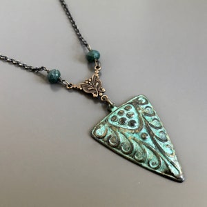 Art Deco Style Necklace - Patina Jewelry, Tribal Necklace, Verdigris, African Turquoise, Gift for Woman, Boho Necklace, Christmas, Birthday