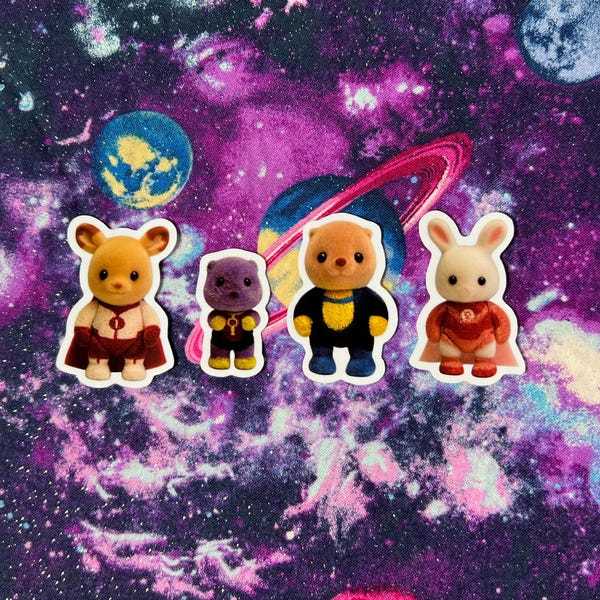 Paquete de pegatinas Invinci Critters, 4 piezas, pegatinas de 2 y 1,5 pulgadas