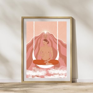 Nueva vida - cartel de bellas artes impresión digital ritual espiritual naturaleza abuela niño recién nacido bebé madre femenino rosa presente yoga familia