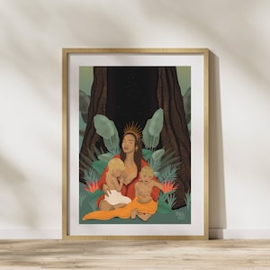 Madre: questo è il suo regno - stampa di poster artistici rituale digitale spirituale natura famiglia neonato bambini giungla maternità neomamma magia