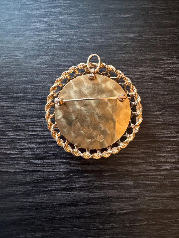 Solid 14K Gold Natural Ruby & Diamond Brooch 15g … - image 2