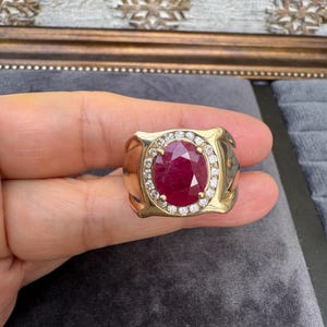14k yellow gold, Natural unheated ruby diamond ring