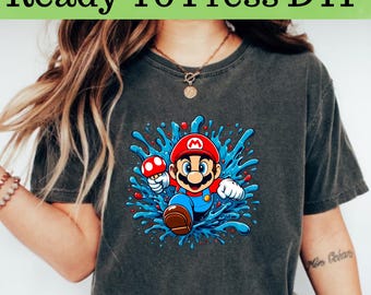 Super Mario akvarell DTF, Super Mario DTF, Super Mario karaktär DTF överföring, Disney-tröja, Super Mario akvarell-tröja