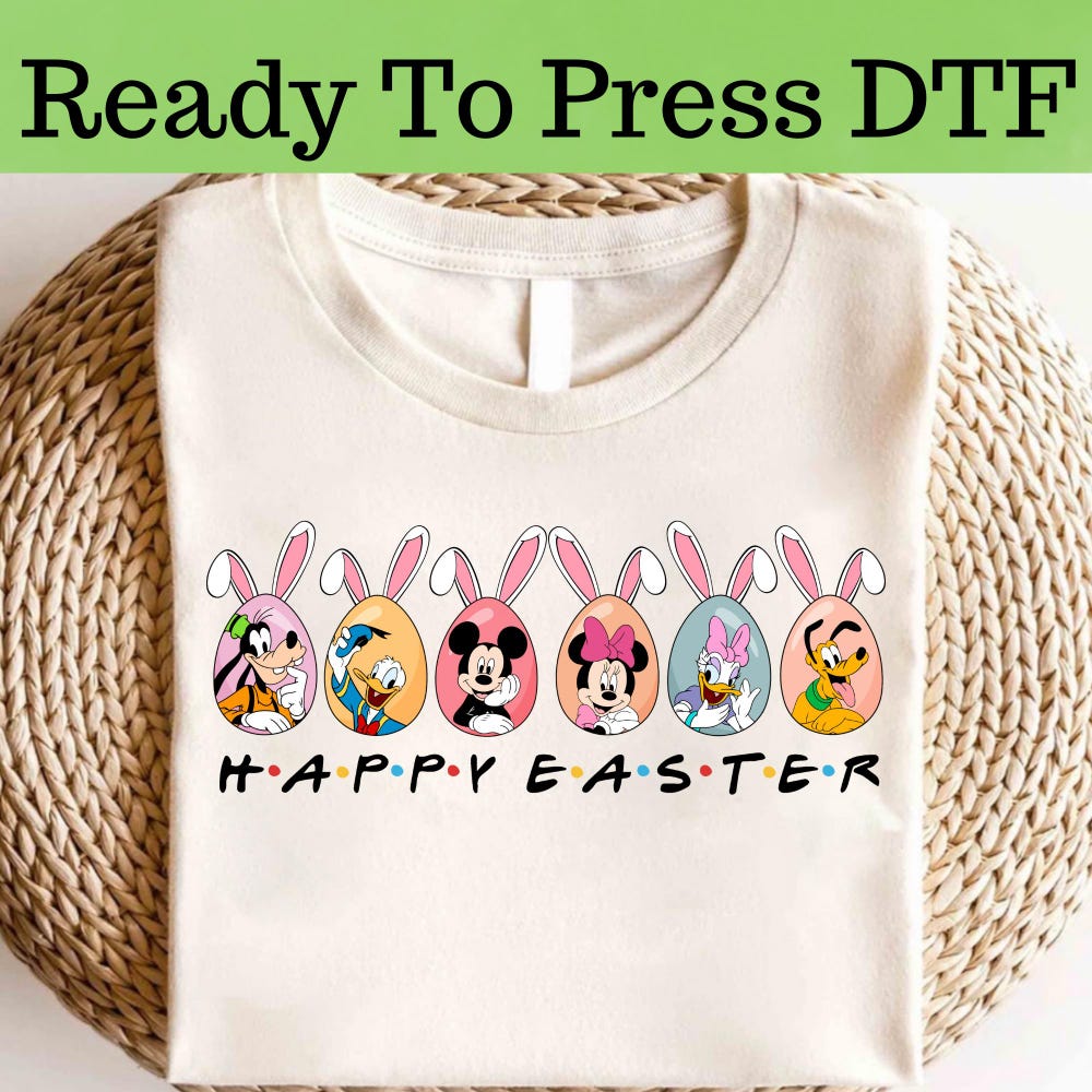 Mickey And Friends Happy Easter Dtf, Disney Mickey Easter Dtf Transfer, Happy Easter Dtf, Mickey And Friends Happy Easter Shirt, Easter Tee Bespoketshirt