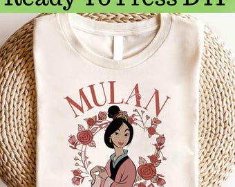 Princesa Mulan da Disney DTF, Transferência DTF da Mulan, Personagem Princesa da Disney DTF, Princesa da Disney DTF, Castelo da Princesa DTF
