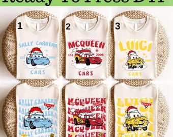 Disney Cars Characters Christmas DTF, Disney Cars Christmas DTF Transfer, Disney Cars DTF, Lightning McQueen Christmas Shirt, Cars Shirt