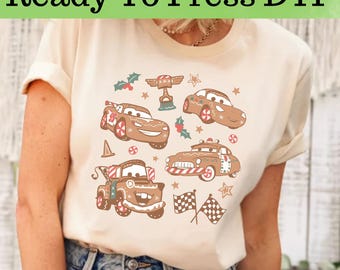 Disney Cars Characters Christmas DTF, Disney Cars Christmas DTF Transfer, Disney Cars DTF, Lightning McQueen and Friends Christmas Dtf