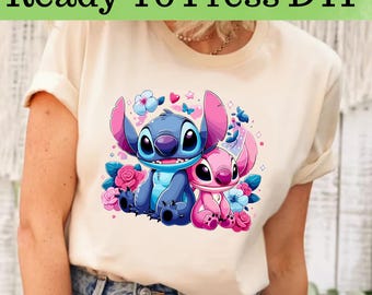 Disney Stitch And Angel DTF, Disney Stitch DTF Transfer, Disney Angel DTF, Disney Stitch And Angel Shirt, Stitch Angel Couple Shirt