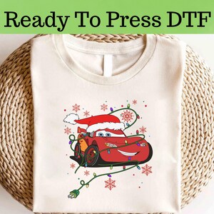 Lightning McQueen Christmas DTF, Disney Cars Christmas DTF Transfer, Disney Cars DTF, Lightning McQueen Christmas Shirt,Disney Christmas Tee