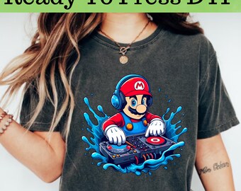 Super Mario akvarell DTF, Super Mario DTF, Super Mario karaktär DTF överföring, Disney-tröja, Super Mario akvarell-tröja