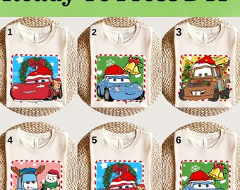 Disney Cars Characters Christmas DTF, Disney Cars Christmas DTF Transfer, Disney Cars DTF, Lightning McQueen Christmas Shirt, Cars Shirt
