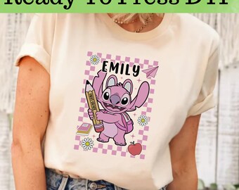 Plantillas DTF personalizadas de Disney Angel School, plantillas DTF de Disney Angel para el regreso a clases, plantillas DTF de Disney Angel, plantillas DTF de Disney Stitch y Angel