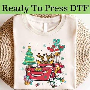 Lightning McQueen Christmas DTF, Disney Cars Christmas DTF Transfer, Disney Cars DTF, Lightning McQueen Christmas Shirt,Disney Christmas Tee