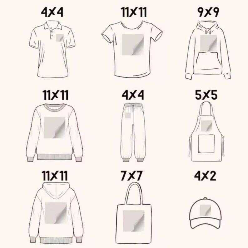 Peut inclure: Neuf articles vestimentaires vierges de diff&eacute;rentes tailles, indiqu&eacute;es en pouces. Les articles comprennent un polo, un t-shirt, un sweat &agrave; capuche, un sweat-shirt, un pantalon, un tablier, un sac fourre-tout et une casquette de baseball.