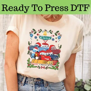 Disney Cars Characters Christmas DTF, Disney Cars Christmas DTF Transfer, Disney Cars DTF, Lightning McQueen Christmas Shirt, Cars Shirt