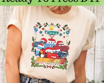 Disney Cars Characters Christmas DTF, Disney Cars Christmas DTF Transfer, Disney Cars DTF, Lightning McQueen Christmas Shirt, Cars Shirt