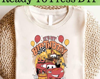 Disney Cars It's My Birthday DTF, Disney Cars DTF Transfer, McQueen and Friends DTF, Lightning McQueen Watercolor Shirt, Disney Cars Shirt