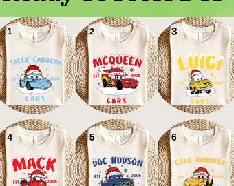 Disney Cars Characters Christmas DTF, Disney Cars Christmas DTF Transfer, Disney Cars DTF, Lightning McQueen Christmas Shirt, Cars Shirt